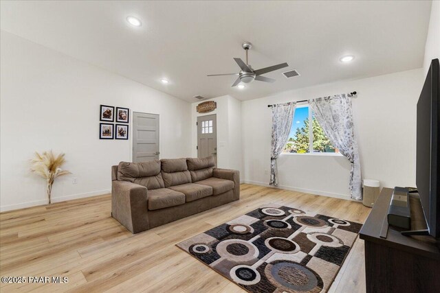 4956 E Ramada Dr, Prescott, AZ 86301 - living area featuring ceiling fan, wood finished floors, lofted ceiling, and recessed lighting