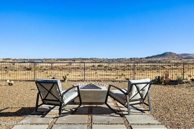 view of patio with a mountain view