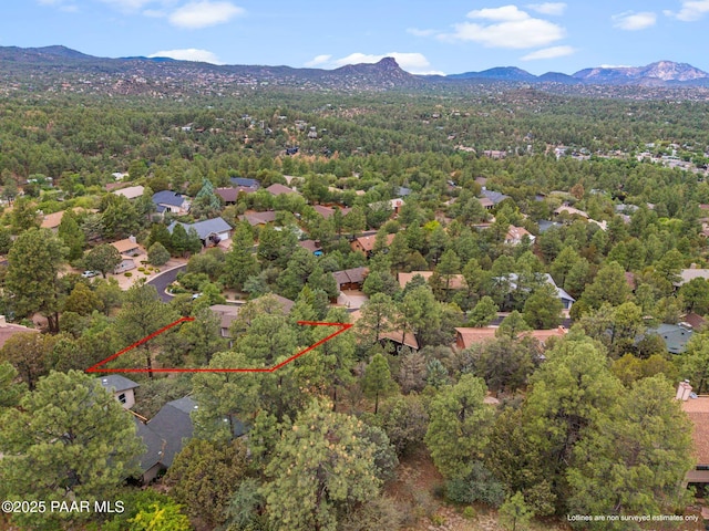 1210 Tanglewood Rd, Prescott, AZ 86303 - view of property location featuring a mountain backdrop, property boundaries highlighted, and a forest