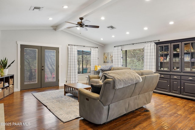 1210 Tanglewood Rd, Prescott, AZ 86303 - living room with healthy amount of natural light, wood-type flooring, french doors, ceiling fan, and recessed lighting