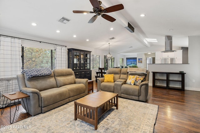 1210 Tanglewood Rd, Prescott, AZ 86303 - living room featuring a ceiling fan, recessed lighting, wood finished floors, baseboards, and a chandelier