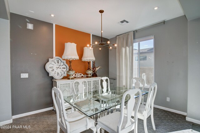 5393 Crescent Edge Dr, Prescott, AZ 86301 - carpeted dining space featuring a chandelier, baseboards, and recessed lighting