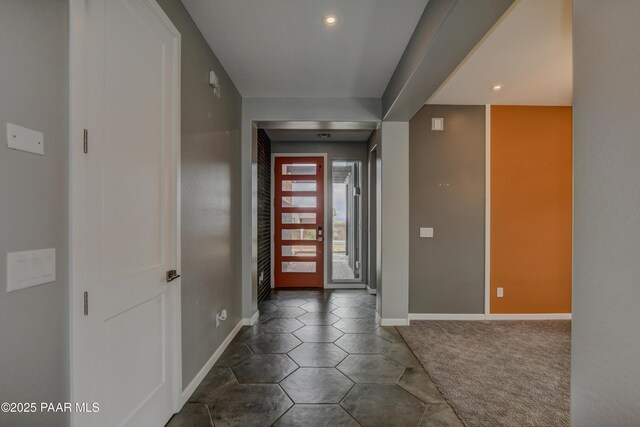 5393 Crescent Edge Dr, Prescott, AZ 86301 - foyer with baseboards, recessed lighting, and dark carpet