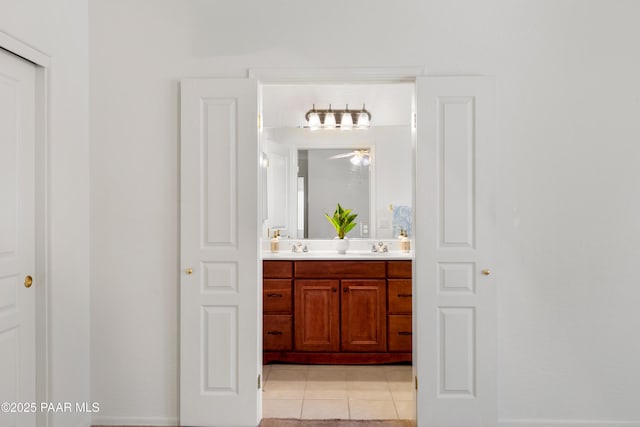 1634 Addington Dr, Prescott, AZ 86301 - bathroom featuring double vanity, tile patterned flooring, and ceiling fan