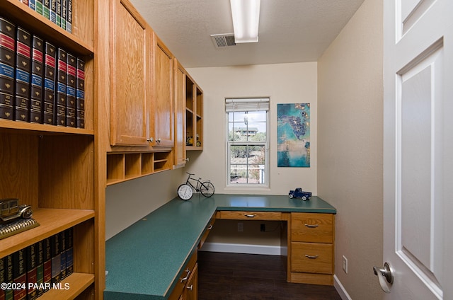 4860 W Stazenski Rd, Prescott, AZ 86305 - office space with baseboards, visible vents, built in study area, and dark wood-type flooring