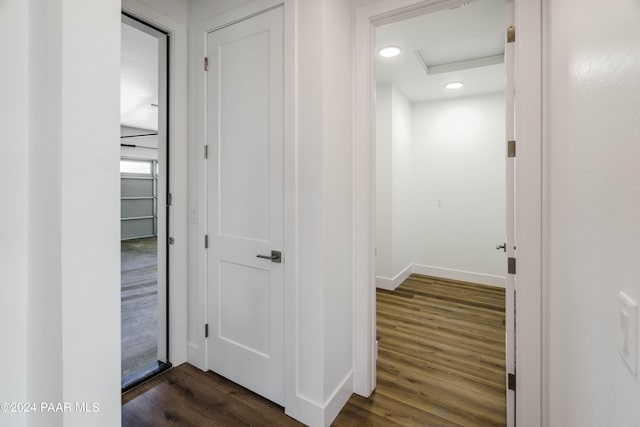 corridor with dark hardwood / wood-style floors