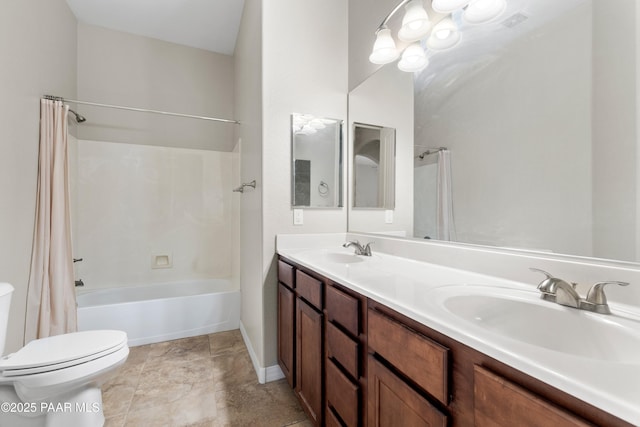 4726 N Salem Pl, Prescott Valley, AZ 86314 - bathroom featuring toilet, shower / tub combo with curtain, and double vanity