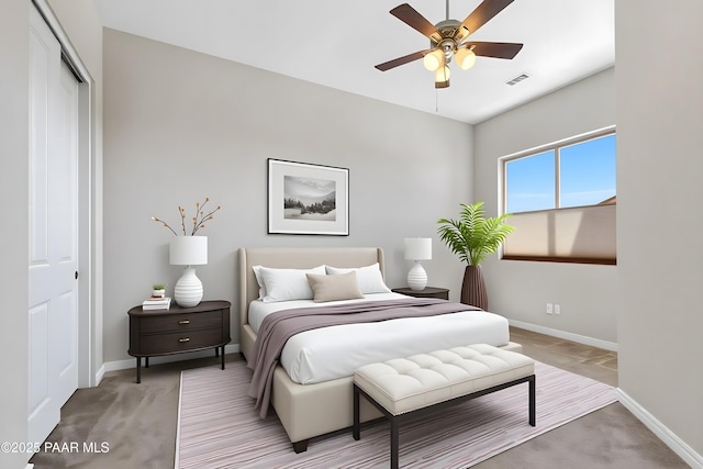 4726 N Salem Pl, Prescott Valley, AZ 86314 - bedroom with light carpet, a closet, baseboards, and a ceiling fan