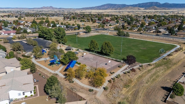 drone / aerial view with a mountain view and a residential view