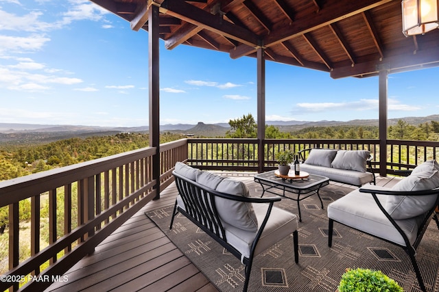 1515 N Happy Valley Rd Unit 3 & 4, Prescott, AZ 86305 - wooden terrace featuring an outdoor living space and a mountain view