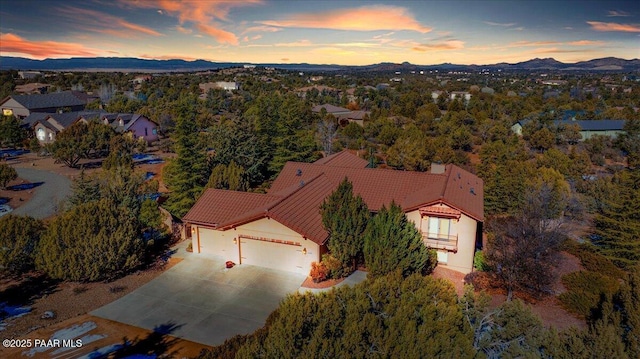 aerial view with a mountain view