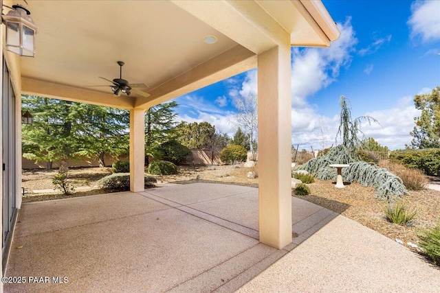 13375 N Iron Hawk Dr, Prescott, AZ 86305 - view of patio featuring a fenced backyard and ceiling fan
