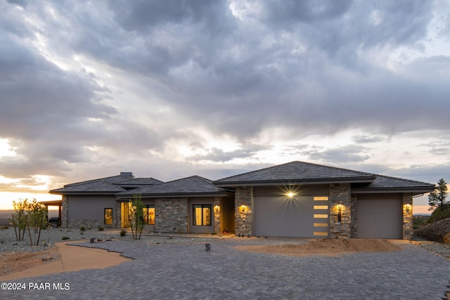 prairie-style house with a garage