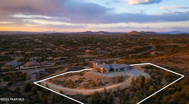 5535 W Corliss Cir, Prescott, AZ 86305 - view from above of property with property boundaries highlighted and a mountain backdrop