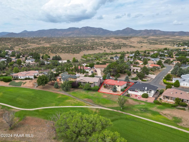 drone / aerial view featuring a mountain view