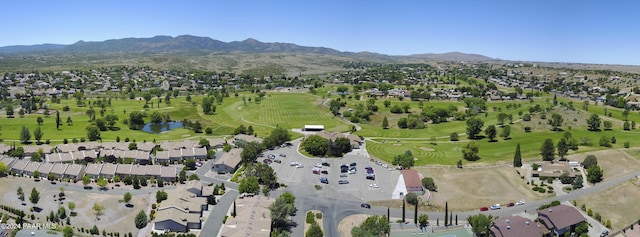 bird's eye view featuring a water and mountain view