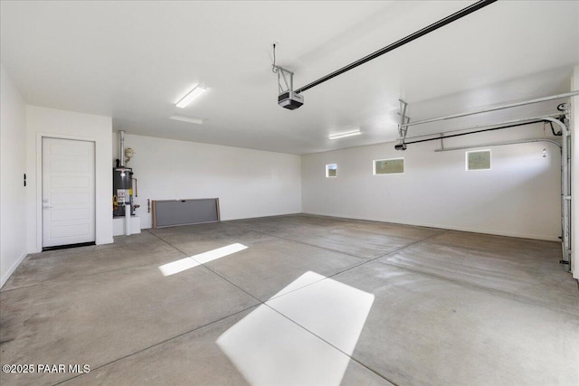 garage featuring a garage door opener and gas water heater