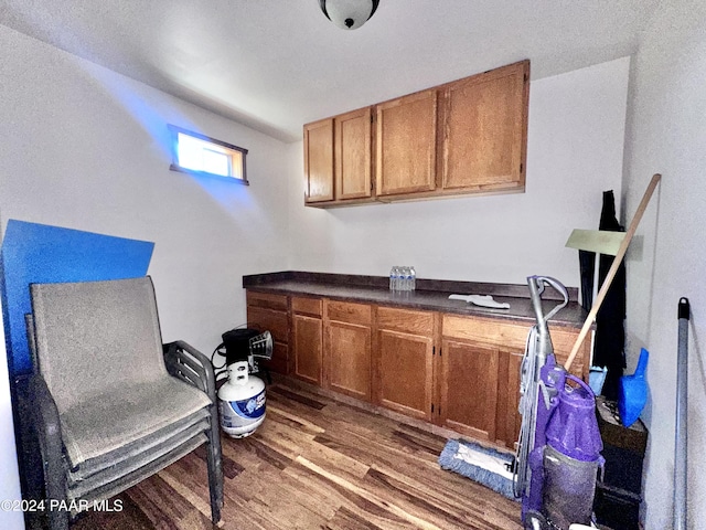 interior space with dark wood-type flooring