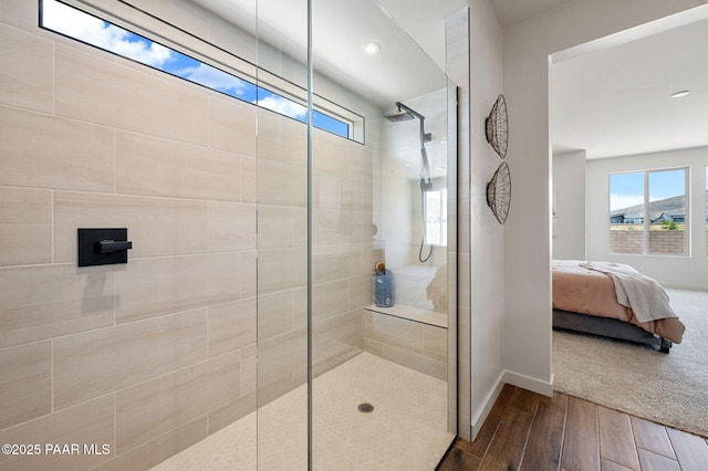 5711 E Hahn St, Prescott Valley, AZ 86314 - ensuite bathroom featuring a walk in shower, hardwood / wood-style floors, and recessed lighting