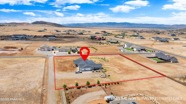 9550 N Manger Rd, Prescott Valley, AZ 86314 - overview of rural landscape featuring property parcel outlined and a mountain backdrop