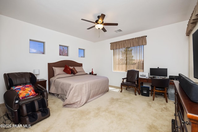 6543 E Falon Ln, Prescott Valley, AZ 86314 - bedroom featuring a desk, light colored carpet, and ceiling fan