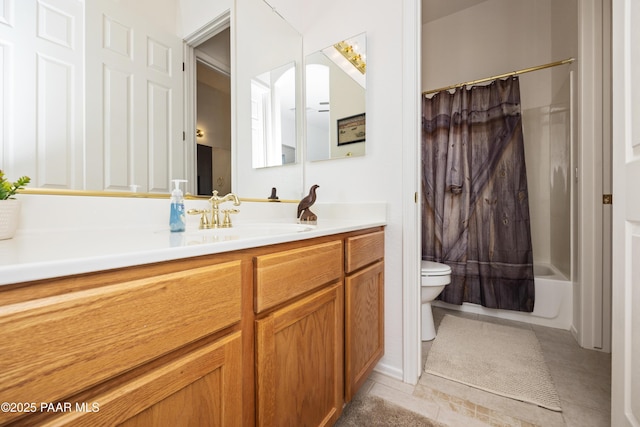 6543 E Falon Ln, Prescott Valley, AZ 86314 - bathroom featuring vanity, shower / bath combo with shower curtain, and tile patterned floors