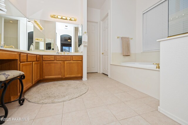6543 E Falon Ln, Prescott Valley, AZ 86314 - full bath featuring a garden tub, vanity, tile patterned floors, and a ceiling fan