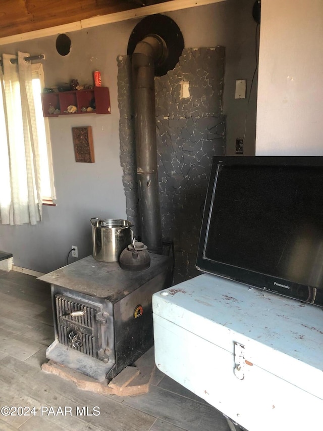 interior space with a wood stove