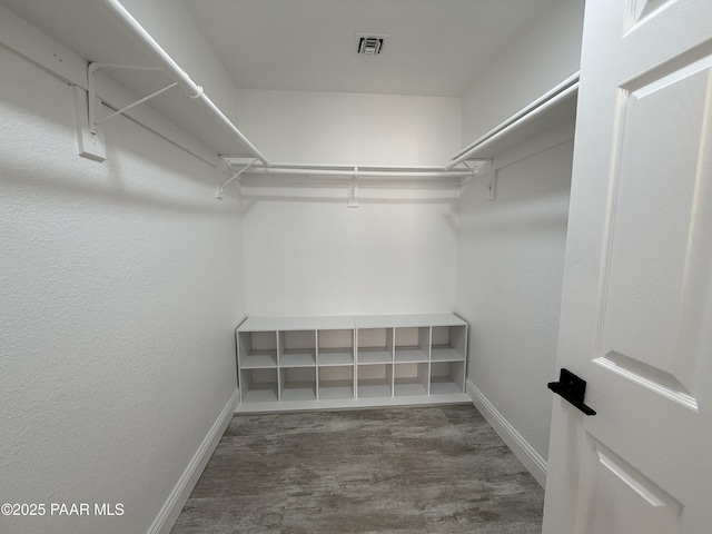 spacious closet featuring visible vents and wood finished floors