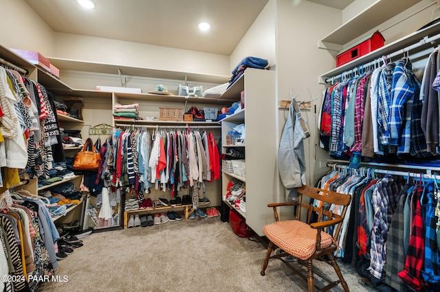 walk in closet with carpet