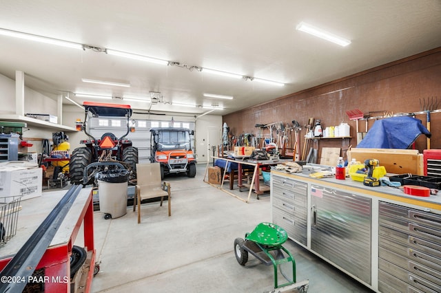 garage featuring a workshop area