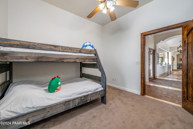 bedroom featuring carpet flooring and ceiling fan