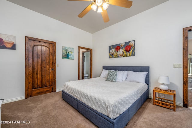 bedroom featuring ceiling fan and carpet floors