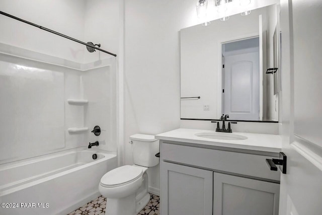 full bathroom featuring vanity,  shower combination, and toilet