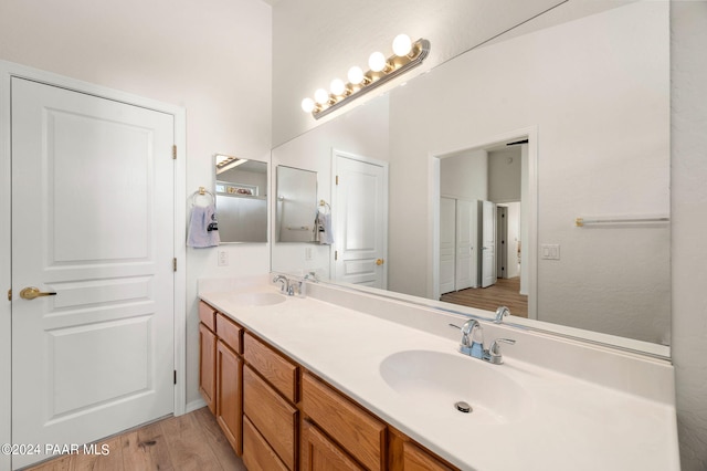 bathroom with vanity and wood-type flooring