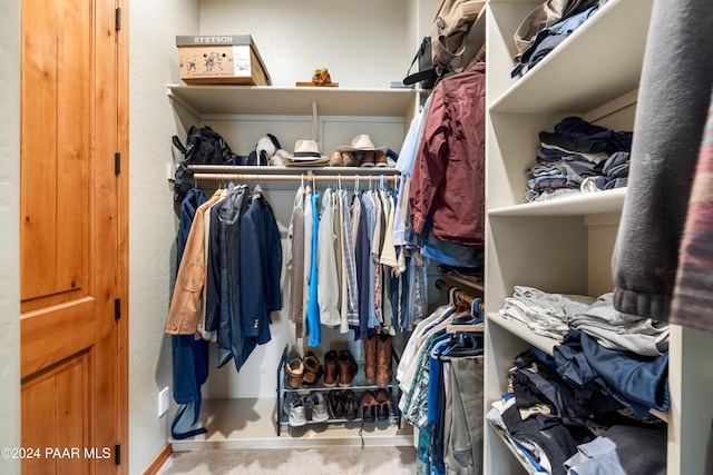 walk in closet with carpet floors