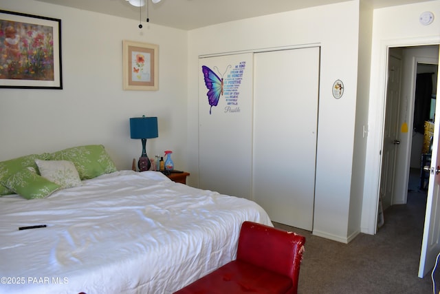 carpeted bedroom with a closet