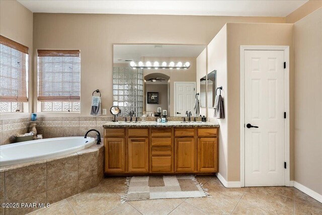 1395 N Rustlers Roost, Dewey-Humboldt, AZ 86327 - full bath with a bath, double vanity, and tile patterned flooring