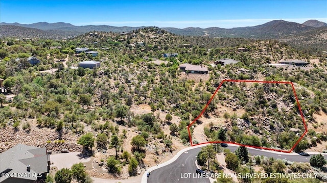 2108 Burlwood Dr, Prescott, AZ 86305 - aerial overview of property's location featuring property parcel outlined and mountains