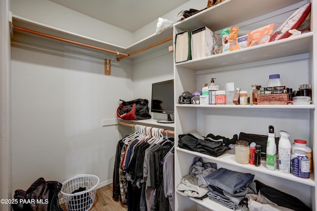 walk in closet featuring wood finished floors