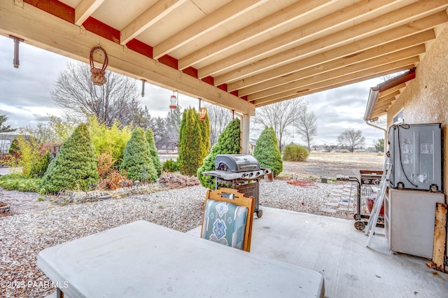 view of patio featuring a grill