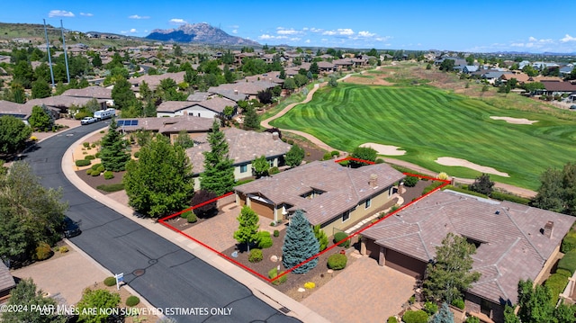 drone / aerial view featuring a mountain view