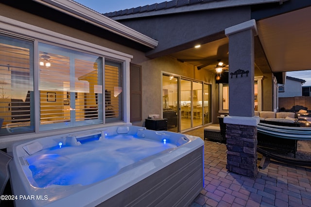 view of patio featuring a hot tub