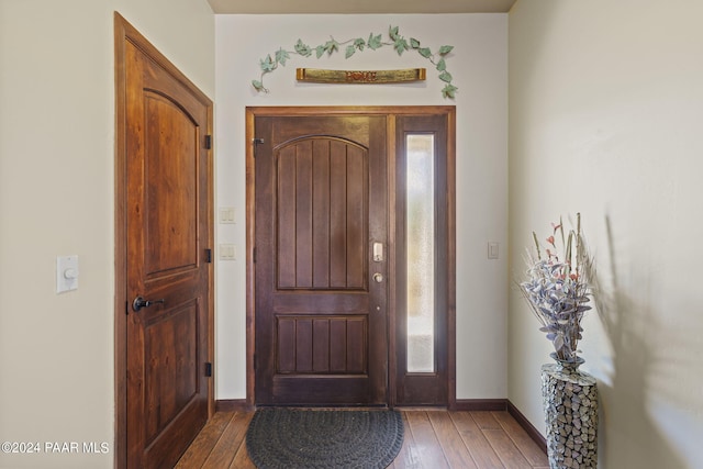 foyer entrance featuring dark hardwood / wood-style floors