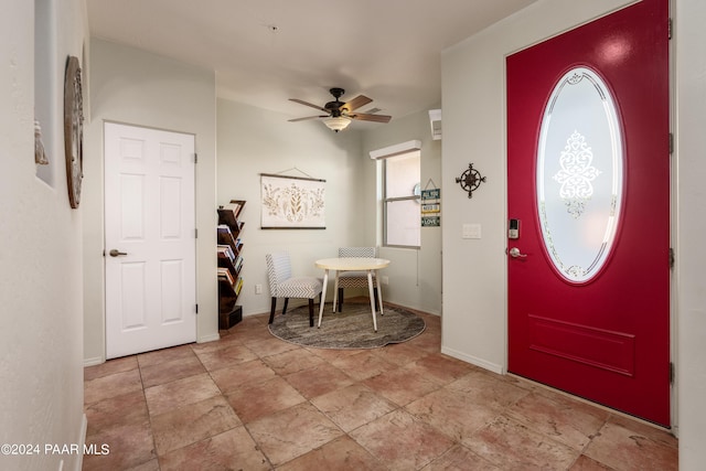 foyer with ceiling fan