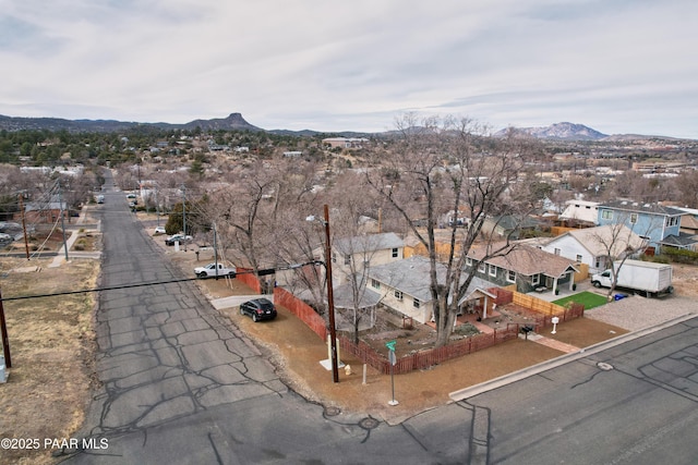 bird's eye view with a mountain view and a residential view