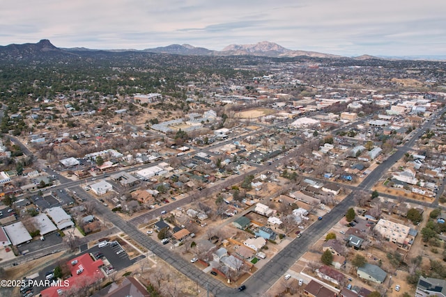 aerial view featuring a residential view and a mountain view