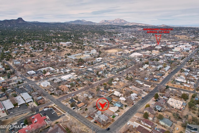 drone / aerial view with a mountain view