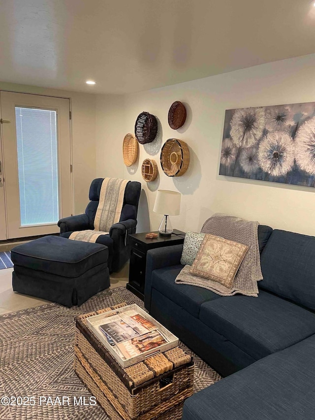 living room with recessed lighting