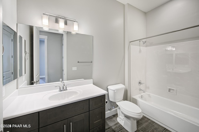 full bathroom with hardwood / wood-style flooring, vanity, toilet, and shower / bathing tub combination